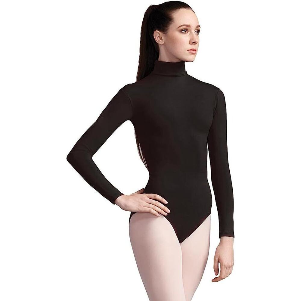 Dance Leotard Medium Child Black Alleson Ballet Jazz Long Sleeve Mock Neck